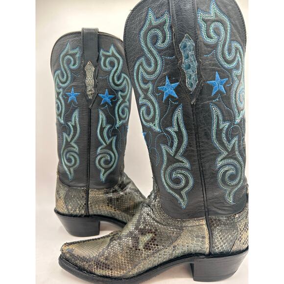 Lucchese 1883 Women's Western Cowboy Boots black & Blue Python Leather 7 - Picture 5 of 16